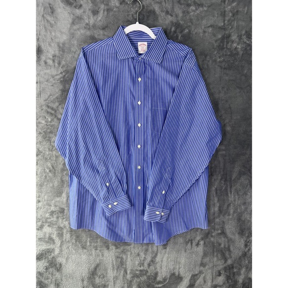 Brooks Brothers Other - Brooks Brothers 346 Mens 17-4/5 Blue White Stripe Non-Iron Cotton Dress Shirt